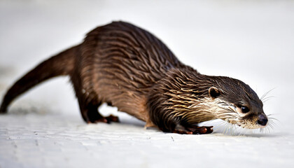 Wall Mural - otter on a white surface.