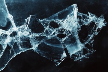 Poster - Abstract close-up of delicate ice formations with intricate patterns and textures, showcasing the beauty and complexity of nature's frozen art in a dark background.