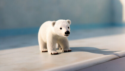 cute polar bear cub figurine. concept of wildlife, arctic animals, and conservation.