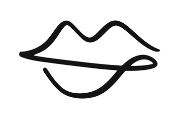 Wall Mural - lips mouth one line drawing abstract kiss shape