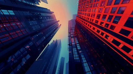 Poster - Modern Technology and Digital Innovation A Captivating Vector Background Showcasing a Vibrant Cityscape with Towering Skyscrapers night city skyline 

