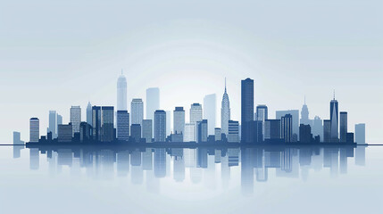 Poster - Modern Metropolis: A captivating skyline of towering skyscrapers reflects in a serene body of water, symbolizing the ambition world finance money exchange business , Global network modern creative 