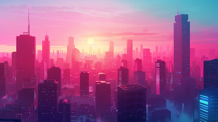 Poster - Modern Technology and Digital Innovation A Captivating Vector Background Showcasing a Vibrant Cityscape with Towering Skyscrapers night city skyline 

