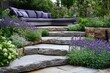 © Lubos Chlubny - Modern garden design featuring stone steps and comfortable seating area