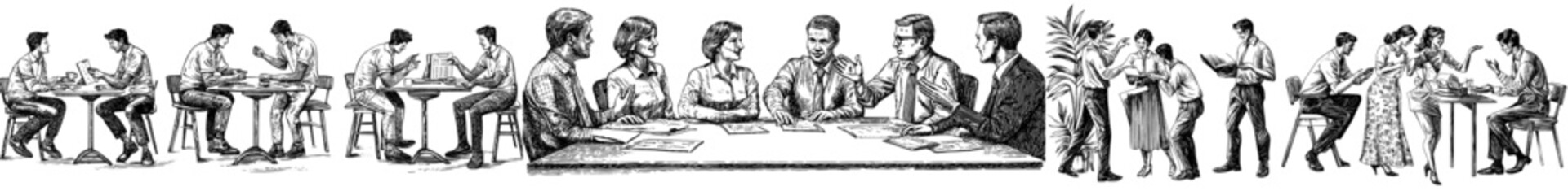 Poster - young colleagues communicating in modern workplace. employees, daily routine in corporate profession