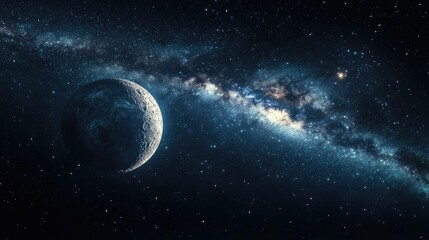 Milky Way galaxy stretching across the night sky with a glowing moon