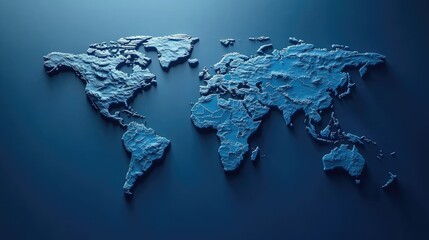 Aufkleber - Blue 3d world map showing all continents and countries