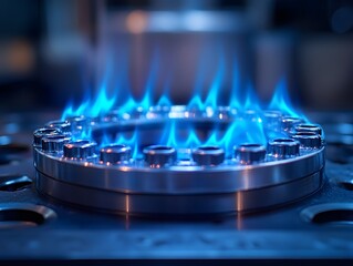 Poster - A circular metallic component with blue flames, suggesting a heating or industrial process.