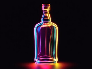 Poster - Colorful Neon Outline of a Bottle Against a Dark Background, Ideal for Abstract Design Projects and Creative Concepts in Stock Photography