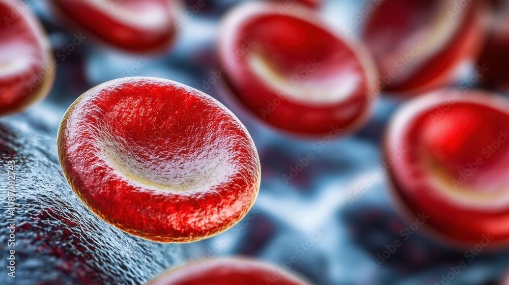 Detailed 3D representation of red blood cells, vividly highlighting ...