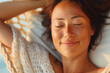 © Spicy World - Serene Asian woman enjoying relaxation by the beach during sunset, close up