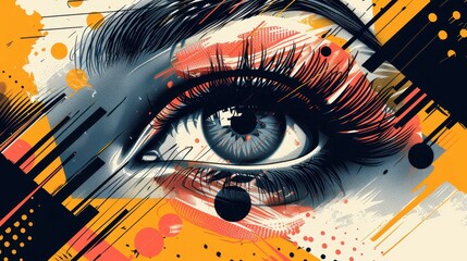 Poster - Stylized Eye Doodle Featuring Geometric Patterns and Vibrant Colors, Merging Artistic Elements with Unique Designs for Creative Projects and Inspiration