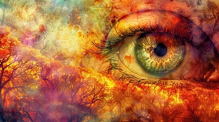 Poster - Surreal Hand-Drawn Eye Doodle with Vibrant Colors and Abstract Elements Capturing the Essence of Imagination and Creativity in an Enigmatic Landscape