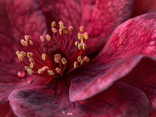 Poster - Intricate Study of a Minimalistic Macro Flower Petal with Detailed Textures and Patterns in Rich Red Tones for Nature Photography Enthusiasts