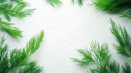 Poster - Isolated on white background single dill sprig with its fine green leaves spread naturally for an elegant minimalist composition and side empty space for text Stockphoto style