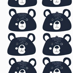 Poster - Minimalistic Seamless Bear Pattern Design Ideal for Fabric and Textile Applications Featuring Cute Bear Faces in a Playful Arrangement