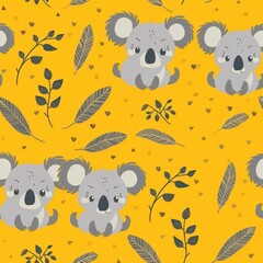 Poster - Playful Minimalist Koala Pattern on Vibrant Yellow Background Perfect for Fabric Design, Crafts, and Home Decor Projects