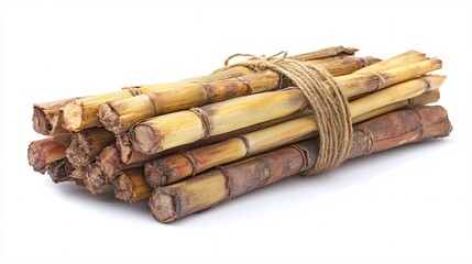 Fototapete - Isolated on white background lemongrass stalks tied together with a natural twine bundle highlighting earthy tones and clean lines and side empty space for text Stockphoto style