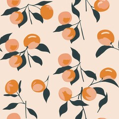 Poster - Soft Peach Floral Pattern with Minimal Design Elements Perfect for Fabric, Wallpaper, and Textile Applications, Bringing a Touch of Elegance to Any Space