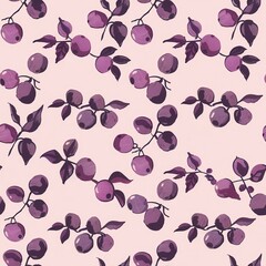 Poster - Seamless Fabric Pattern Featuring Minimalistic Plum Design with Elegant Floral Motifs and Soft Color Palette for Contemporary Textile and Fashion Applications