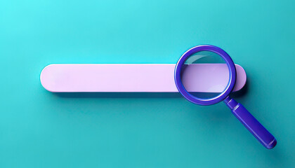Poster - Minimalist search engine concept. Magnifying glass on a blank search bar against a teal background.