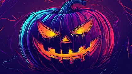 Wall Mural - Grinning Jack-O-Lantern with Bat