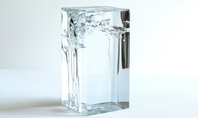 Poster - A transparent cube contains a frozen wave of water