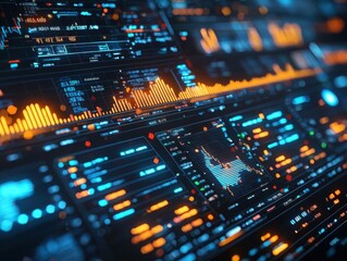 Poster - Enhanced market analysis interface with glowing blue indicators for data visualization in technology environments