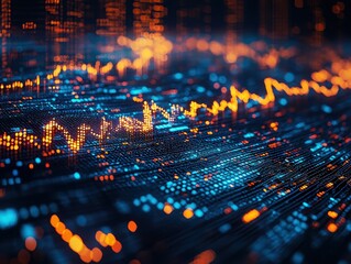 Poster - Market analysis interface with glowing blue indicators digital workspace data visualization technology environment insightful concept