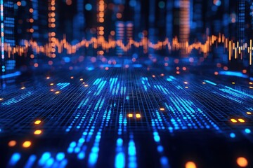 Poster - Analyzing stock market trends glowing blue charts and digital visualizations in financial technology environments