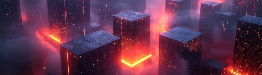 Poster - Exploring the abstract tech architecture of a glowing geometric maze in a neon cityscape digital art perspective futuristic concept