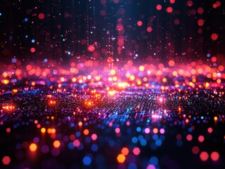 Poster - Exploring abstract tech landscapes luminous grid patterns in neon colors for digital art enthusiasts