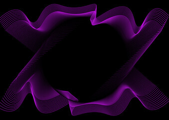 Poster - Dynamic Abstract Art Featuring Purple Flowing Lines on a Black Background with Symmetrical Waves