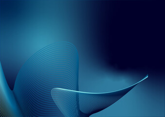 Poster - Abstract Blue Gradient Background with Dynamic Curved Lines and Wave Patterns