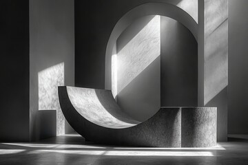 Poster - Abstract sculptural design modern gallery black and white photography minimalist environment artistic viewpoint contrast emphasis