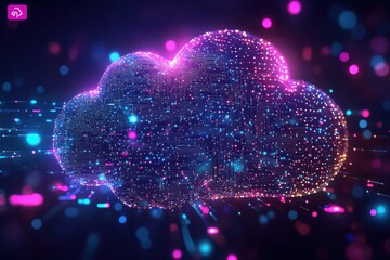 Poster - Visualizing the future colorful cloud-shaped neural network with glowing circuits in a digital environment