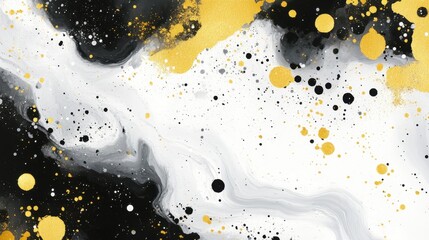 Poster - Abstract Art Background with Black, White, and Gold Elements Featuring Dots and Fluid Shapes for Creative and Elegant Designs