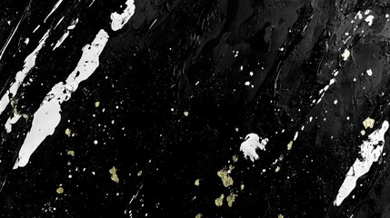Poster - Abstract Black and White Texture with Gold Accents Featuring Splashes and Drips on a Dark Background for Artistic and Creative Projects