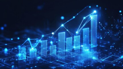 Poster - Futuristic Data Visualization with Digital Analytics, Neon Graphs, and Trendline Metrics Representing Growth and Business Performance in a Tech-Driven Environment