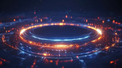 Poster - Abstract Futuristic Background with Glowing Circular Patterns and Neon Light Effects, Ideal for Technology and Science Fiction Themes in Digital Art Projects