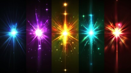Poster - Vibrant Light Effects Collection Featuring Various Colorful Sparkles and Stars in a Stunning Visual Display for Backgrounds and Design Projects