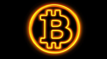 Poster - Bright Neon Bitcoin Symbol on a Dark Background Illustrating Cryptocurrency Digital Currency Trends and Modern Finance Technology