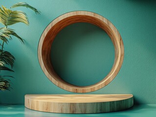 Poster - Showcase minimalist product display modern studio photography calm environment front view wooden podium concept