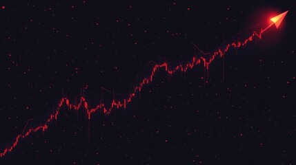 Poster - Abstract digital representation of a financial market with an ascending trend line and a bright arrow, symbolizing economic growth, progress, and investment opportunities