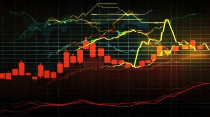 Poster - Abstract Financial Chart with Colorful Candlestick Patterns and Moving Averages for Investment Growth, Trading Strategy, and Economic Analysis