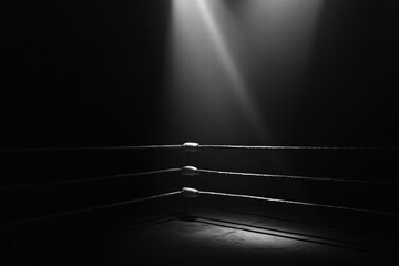 spotlight shines on the corner of an empty boxing ring, with no one in it2