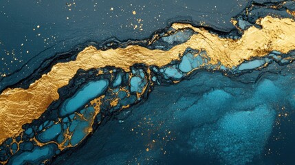 Poster - Abstract artistic texture with deep blue and gold hues, showcasing the mesmerizing blend of colors and patterns resembling natural mineral formations in modern art.
