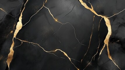 Poster - elegant black marble texture with golden veins featuring intricate patterns suitable for background 