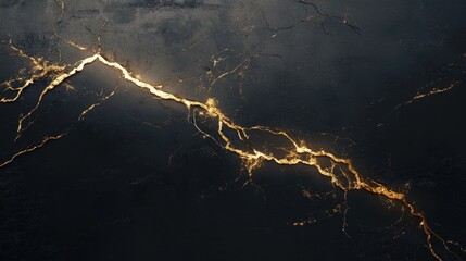 Poster - Abstract black background with golden lightning streaks showcasing a striking contrast between dark tones and bright gold elements for artistic and design projects.
