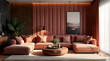 © Pter - Luxurious Living Room Design with Tufted Tube Panel Walls and Cozy Color Palette and Plush Furnishings